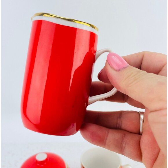 Vintage Hollohaza Hungary porcelain set, demitasses, sugar bowl, creamer, #1831 - Picture 3 of 10